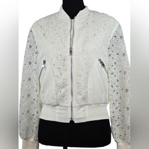 Club Monaco Lace Utility Bomber Jacket Women’s Small Ivory Lace Zip Front